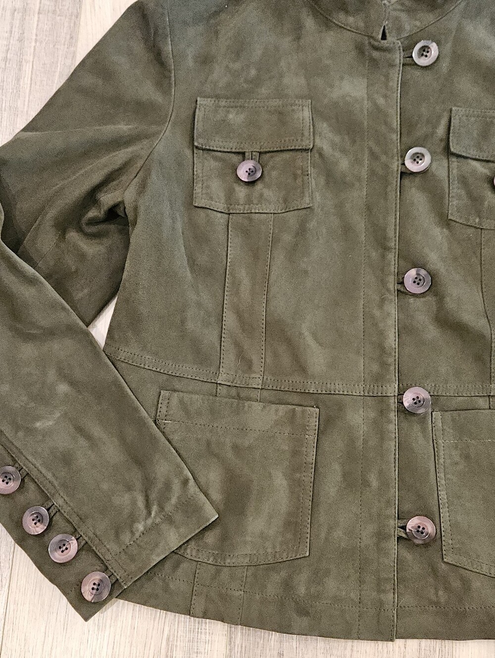 Sundance Suede Leather Jacket Women’s 12 Olive Green Military Utility NWOT - Picture 2 of 9